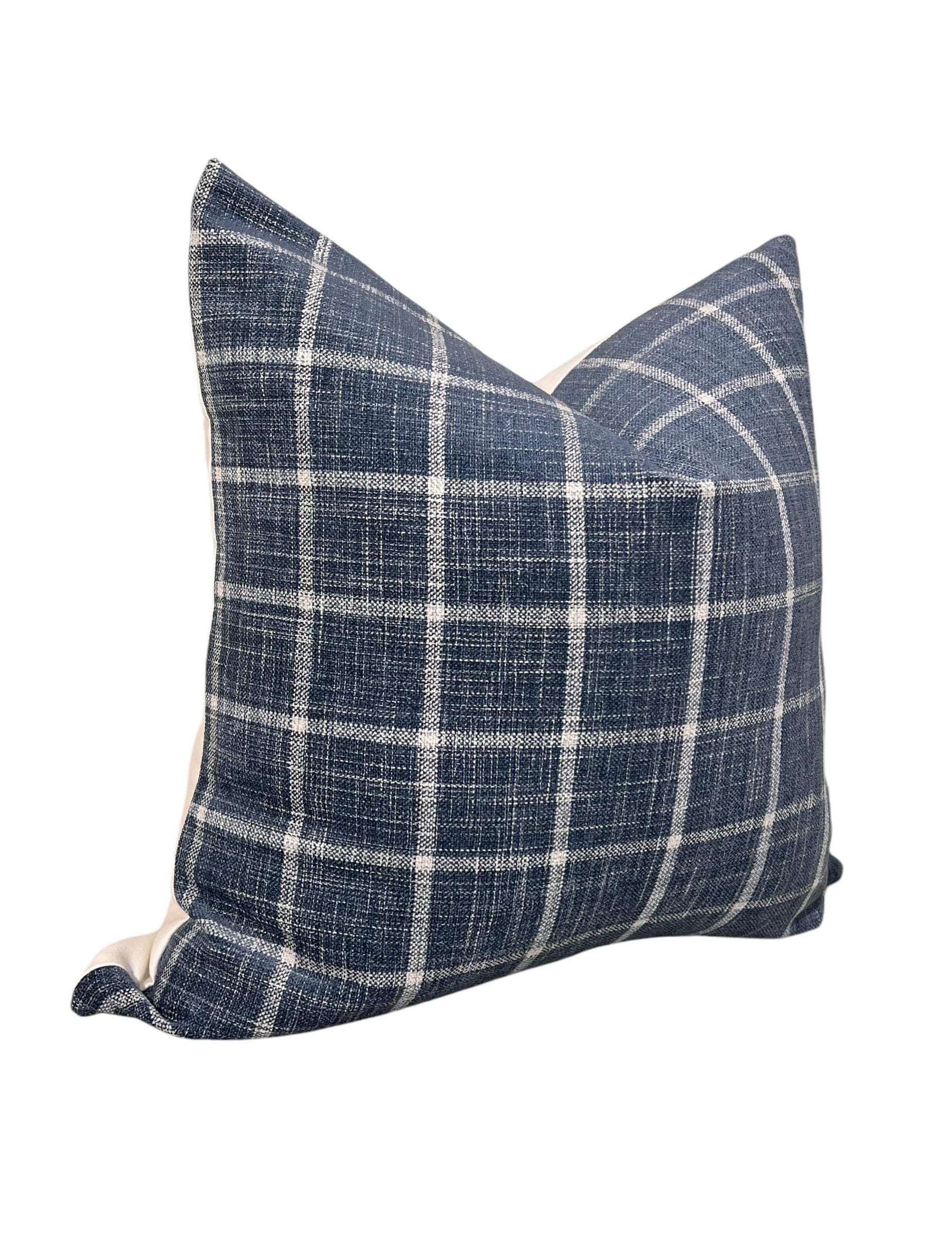 Handmade Navy Blue Plaid Pillow Cover, Farmhouse Style