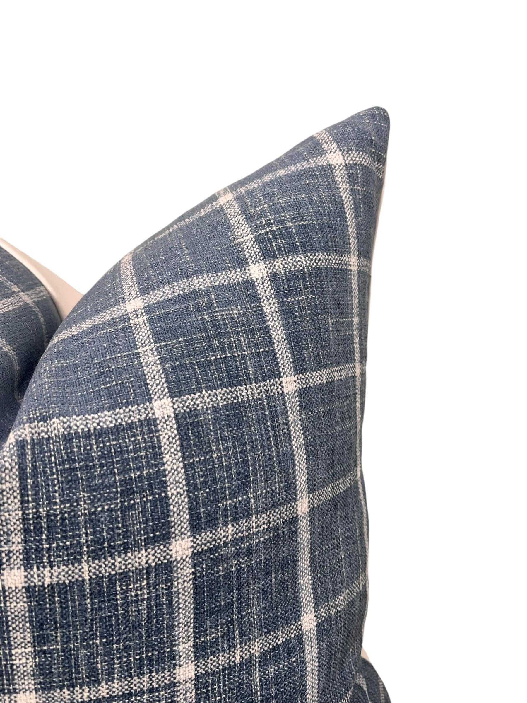 Handmade Navy Blue Plaid Pillow Cover, Farmhouse Style