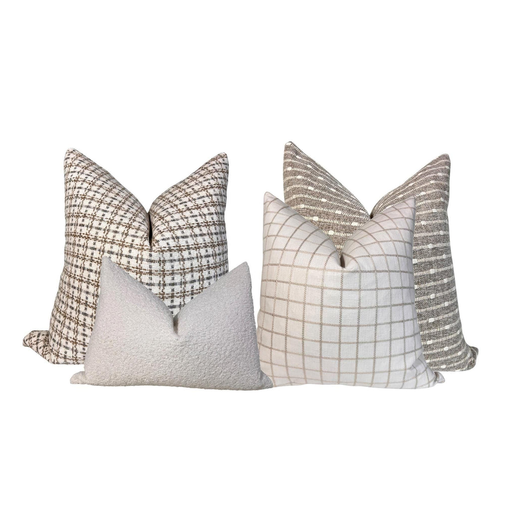 Neutral Throw Pillow Cover Set, Beige Textured Cushions, USA Handcrafted