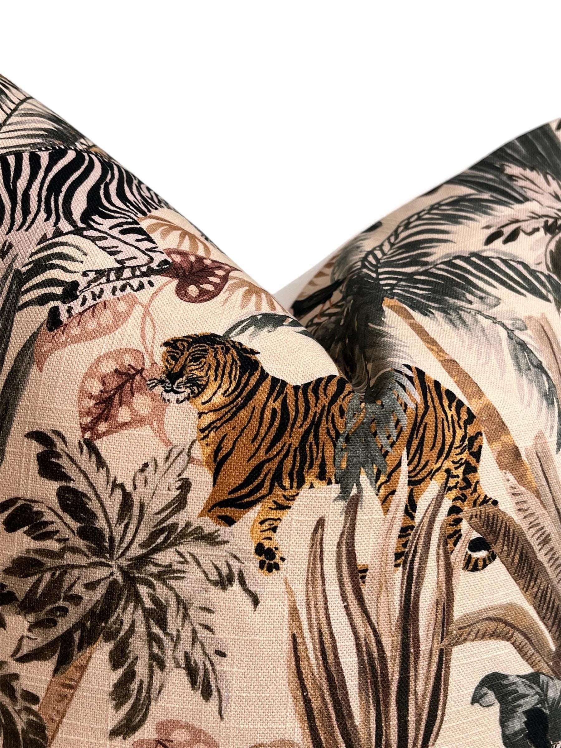 Jungle Safari Pillow Cover, Tropical Wildlife Accent Cushion, Handmade