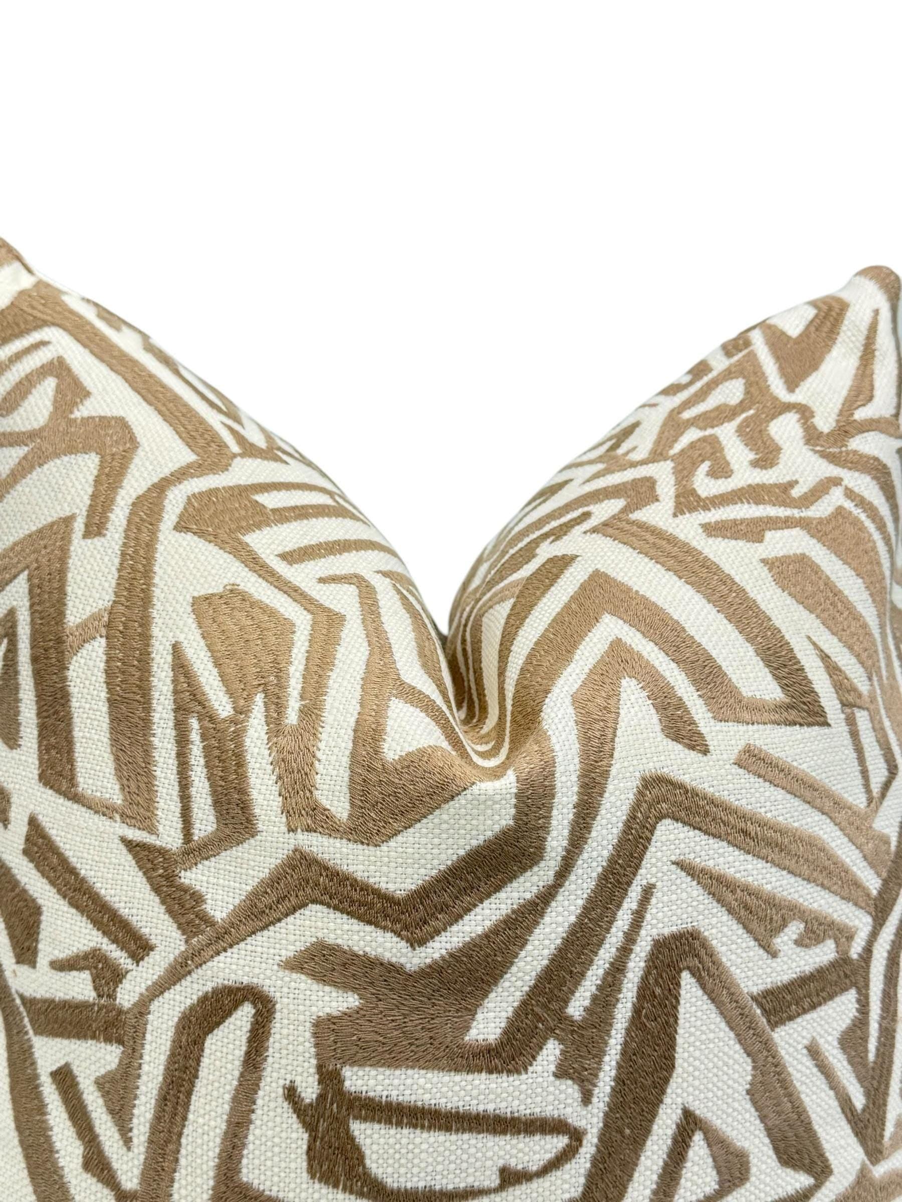 Handmade Tan Abstract Pillow Cover, Modern Neutral Cushion