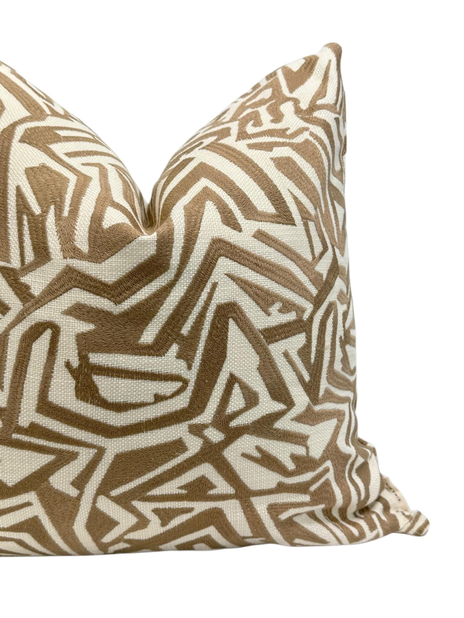 Handmade Tan Abstract Pillow Cover, Modern Neutral Cushion